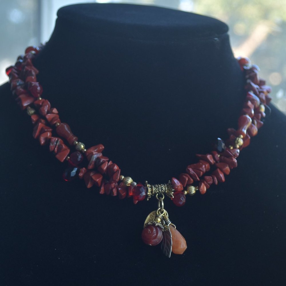 Red Rock  Charm & leaf  Necklace